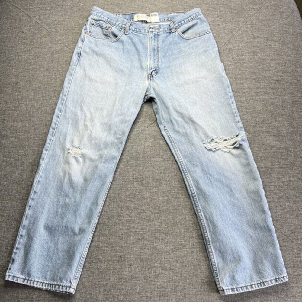 Levi 550 Relaxed Fit 38x30 Jeans Light Wash Blue Distressed Worn